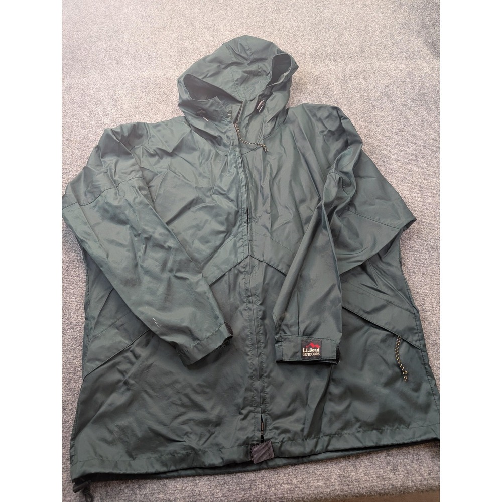 Vintage L.L. Bean Jacket Womens L Green Hooded Nylon Windbreaker Lined Outdoors